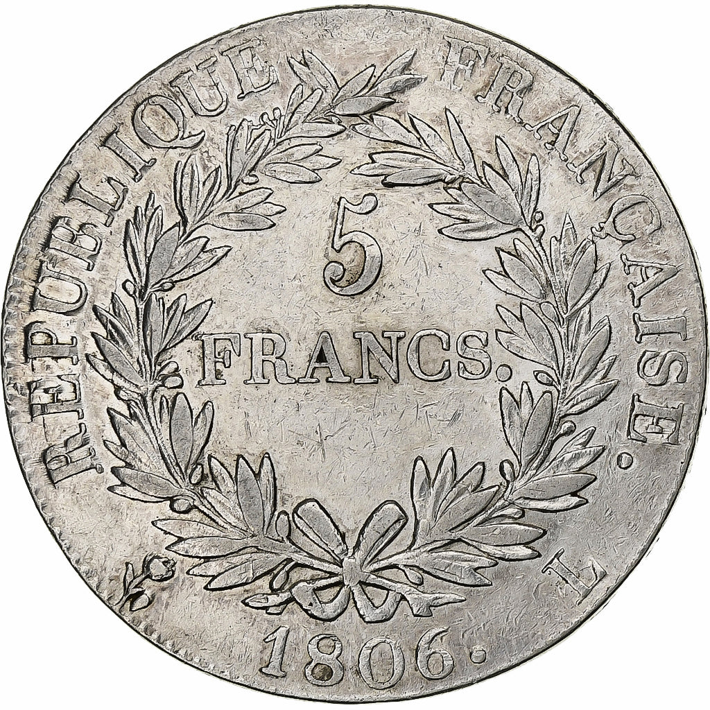 Francia, Napoleon I, 5 Francs, 1806, Bayonne, Argento, BB+, Gadoury:581