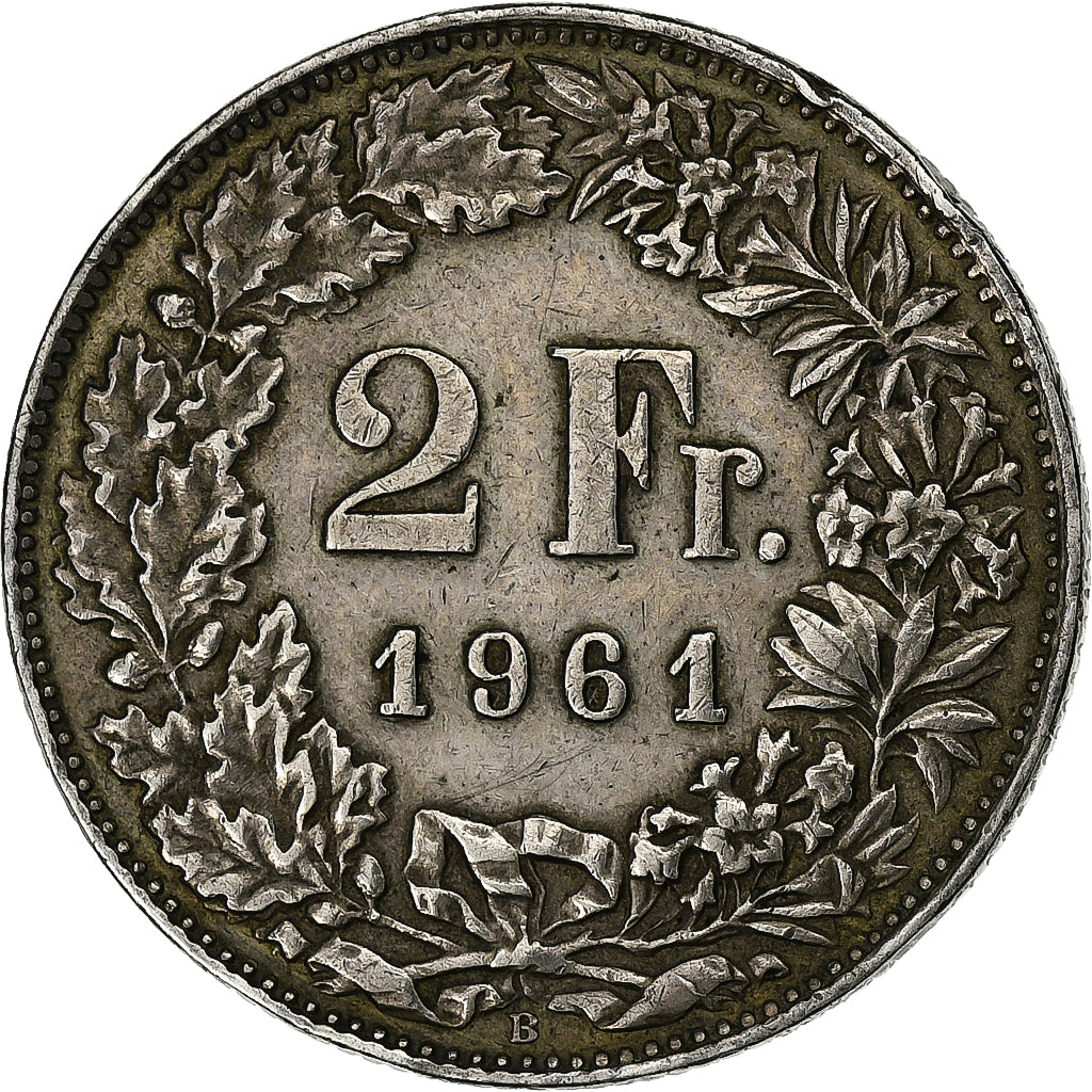 Switzerland, 2 Francs, 1961, Bern, Silver, AU(50-53), KM:21