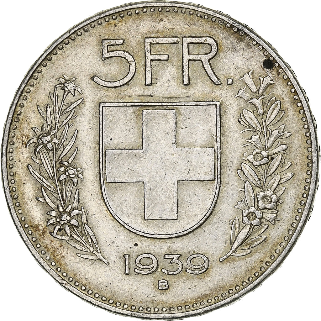 Switzerland, 5 Francs, 1939, Bern, Silver, EF(40-45), KM:40
