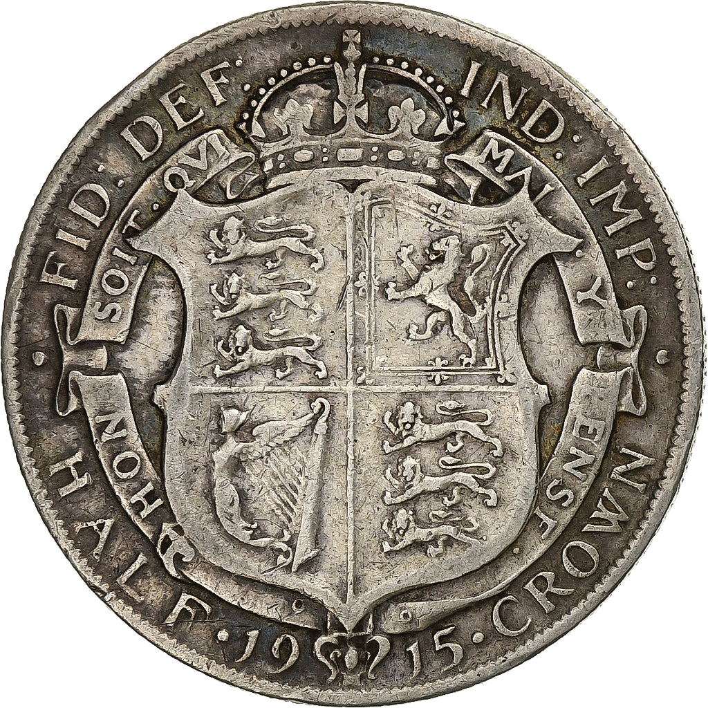 Grande-Bretagne, George V, 1/2 Crown, 1915, Argent, TB+, KM:818.1