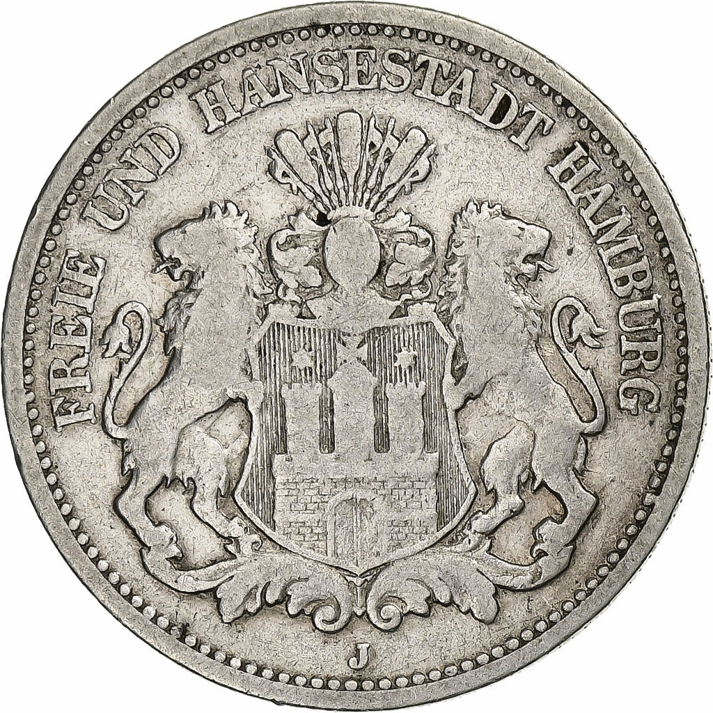 Germany, HAMBURG, 2 Mark, 1876, Hamburg, Silver, VF(30-35), KM:604