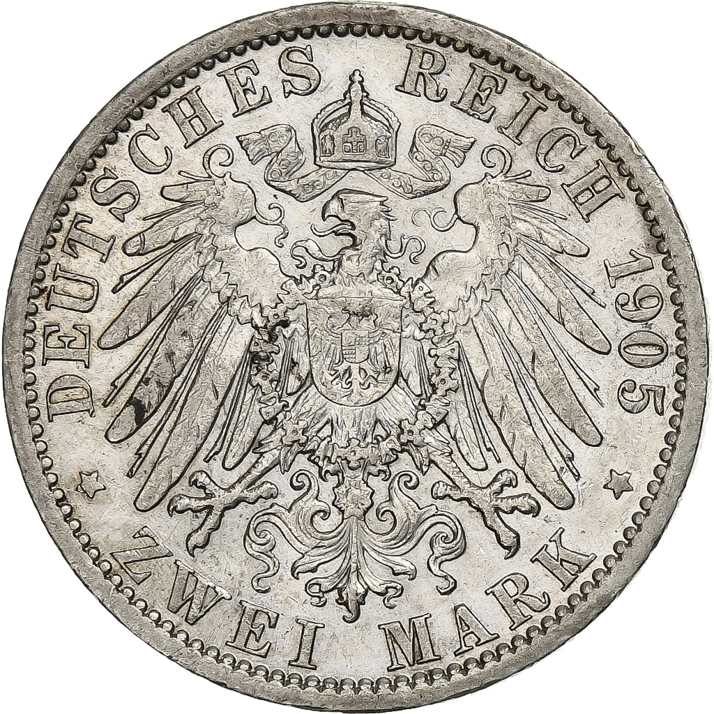 Estados alemanes, PRUSSIA, Wilhelm II, 2 Mark, 1905, Berlin, Plata, MBC, KM:522