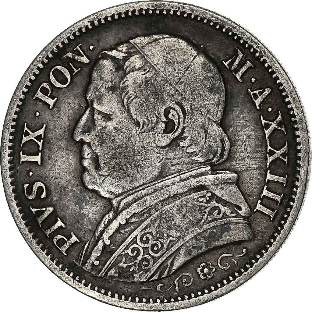 ITALIAN STATES, PAPAL STATES, Pius IX, Lira, 1868, Rome, Silver, VF(30-35)