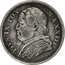 ITALIAN STATES, PAPAL STATES, Pius IX, Lira, 1868, Rome, Silver, VF(30-35)