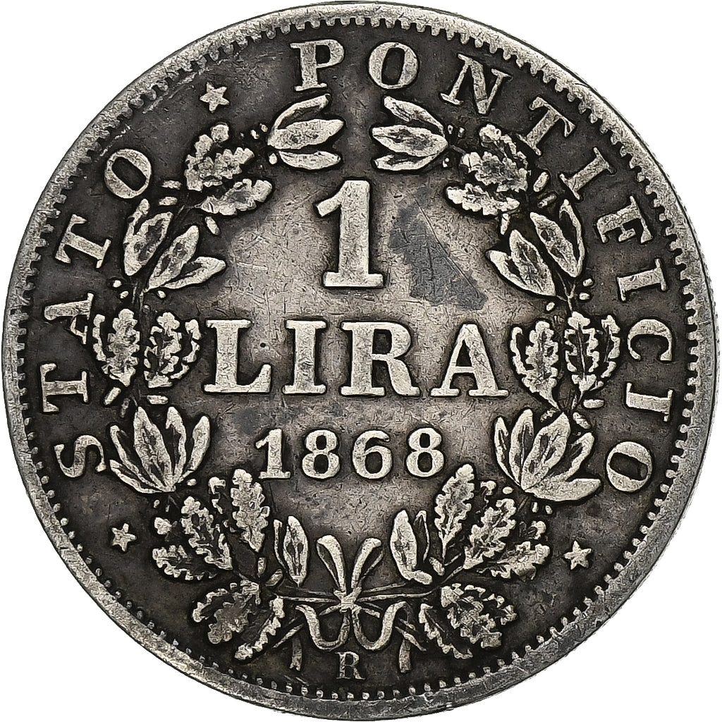 ITALIAN STATES, PAPAL STATES, Pius IX, Lira, 1868, Rome, Silver, VF(30-35)
