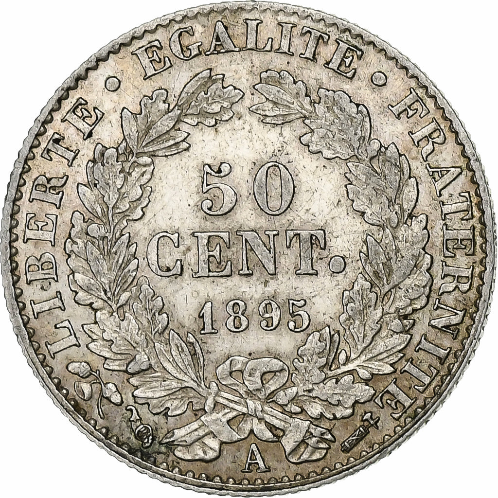Francja, 50 Centimes, Cérès, 1895, Paris, Srebro, AU(50-53), Gadoury:419a