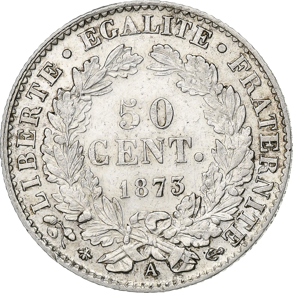 Francja, 50 Centimes, Cérès, 1873, Paris, Srebro, AU(50-53), Gadoury:419a