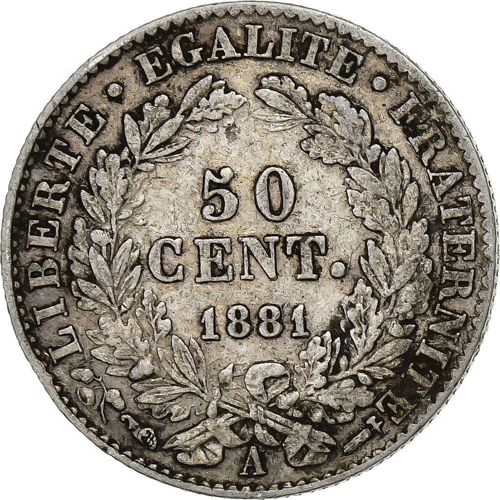 France, 50 Centimes, Cérès, 1881, Paris, Silver, EF(40-45), Gadoury:419a
