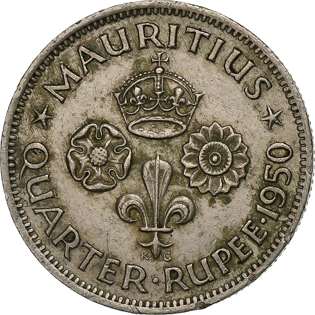 Mauritius, George VI, 1/4 Rupee, 1950, Copper-nickel, EF(40-45), KM:27