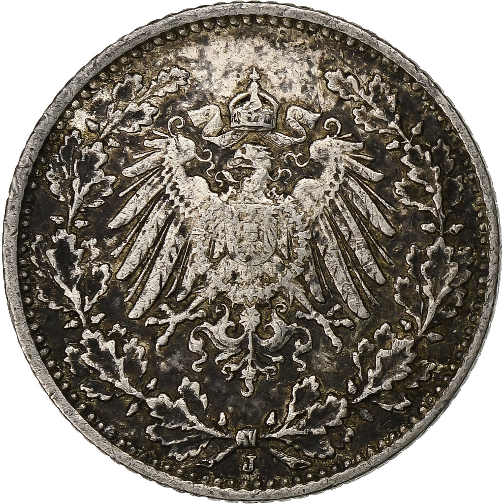 ALEMANIA - IMPERIO, 1/2 Mark, 1916, Hambourg, Plata, BC+, KM:17