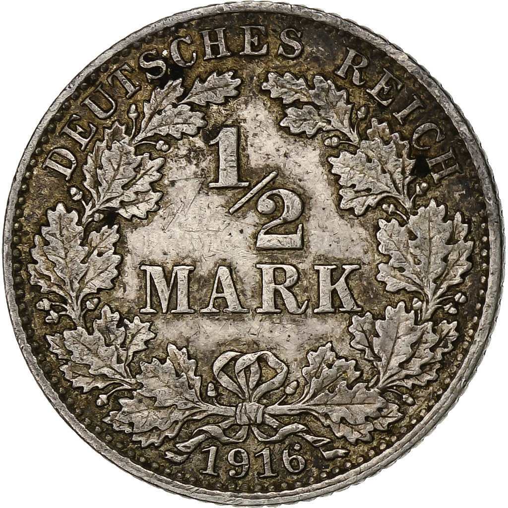 ALEMANIA - IMPERIO, 1/2 Mark, 1916, Hambourg, Plata, BC+, KM:17