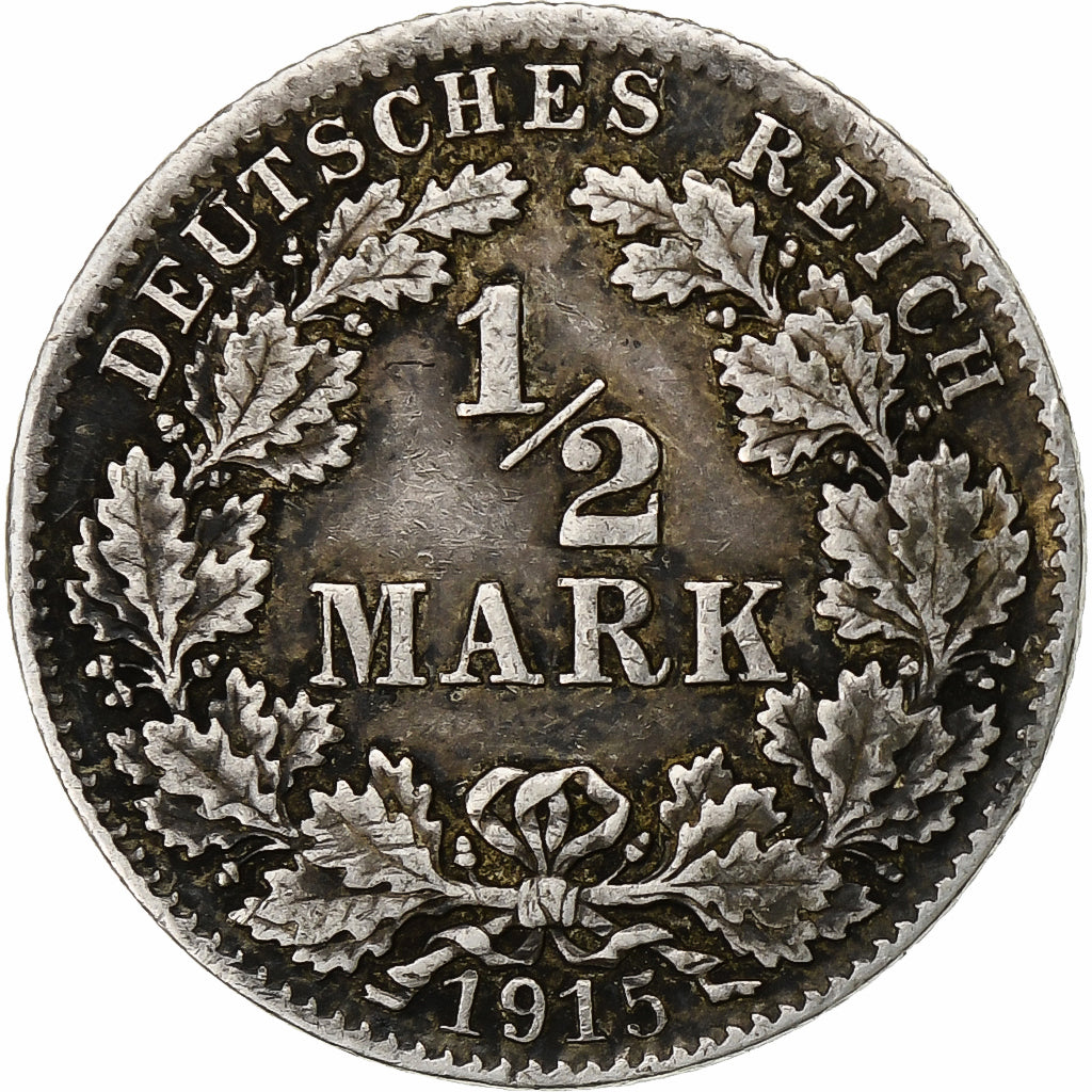 Empire allemand, 1/2 Mark, 1915, Munich, Argent, TB+, KM:17