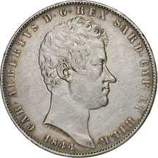 ITALIAN STATES, SARDINIA, Carlo Alberto, 5 Lire, 1844, Genoa, Silver, EF(40-45)