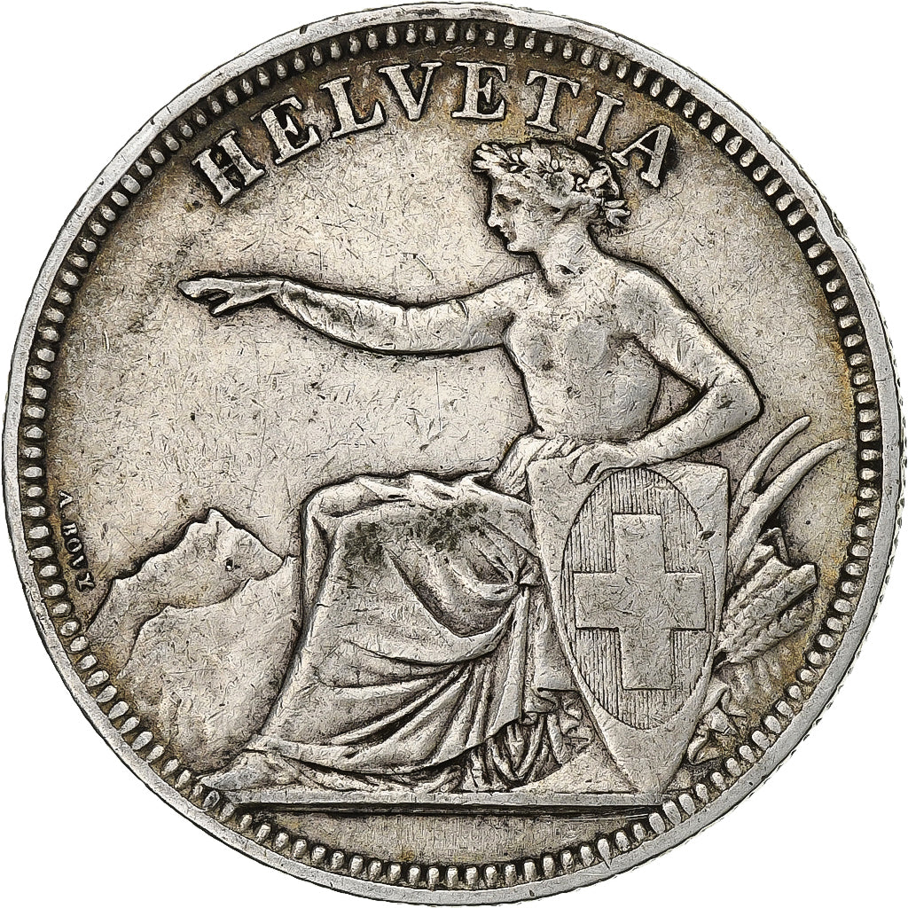 Suiza, 5 Francs, 1874, Brussels, Plata, MBC, KM:11