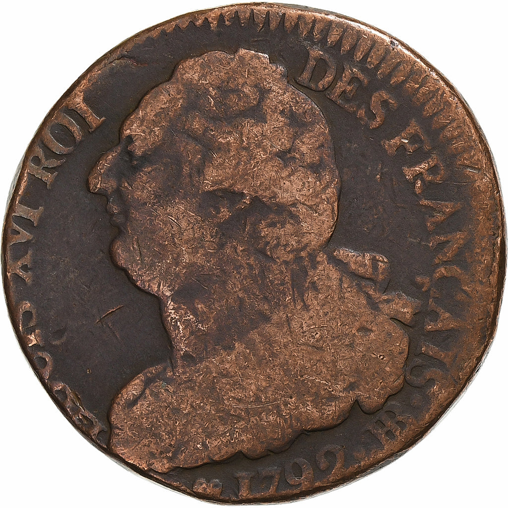 France, 2 Sols, 2 sols français, 1792 / AN 4, Strasbourg, Bronze, TB