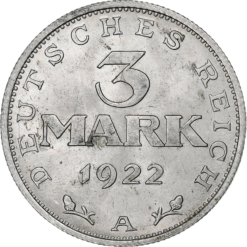 Deutschland, Weimarer Republik, 3 Mark, 1922, Berlin, Aluminium, VZ, KM:28