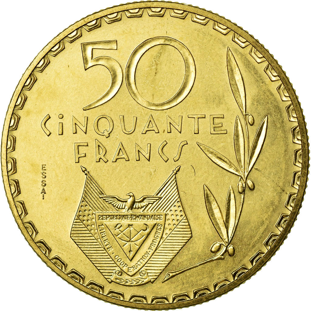 Moneta, Ruanda, 50 Francs, 1977, MS(65-70), Mosiądz, KM:E7