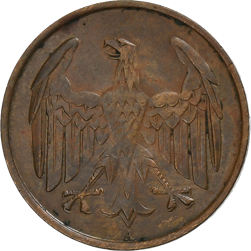 GERMANY, WEIMAR REPUBLIC, 4 Reichspfennig, 1932, Berlin, Bronze, EF(40-45)