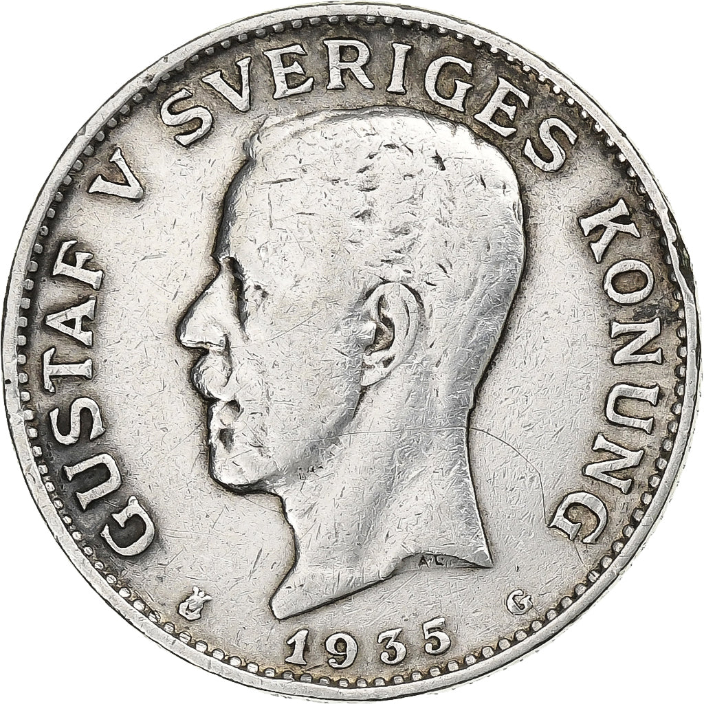 Szwecja, Gustaf V, Krona, 1935, Srebro, VF(30-35), KM:786.2