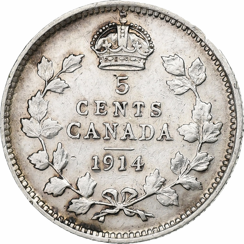 Canada, George V, 5 Cents, 1914, Royal Canadian Mint, Argent, TTB, KM:22