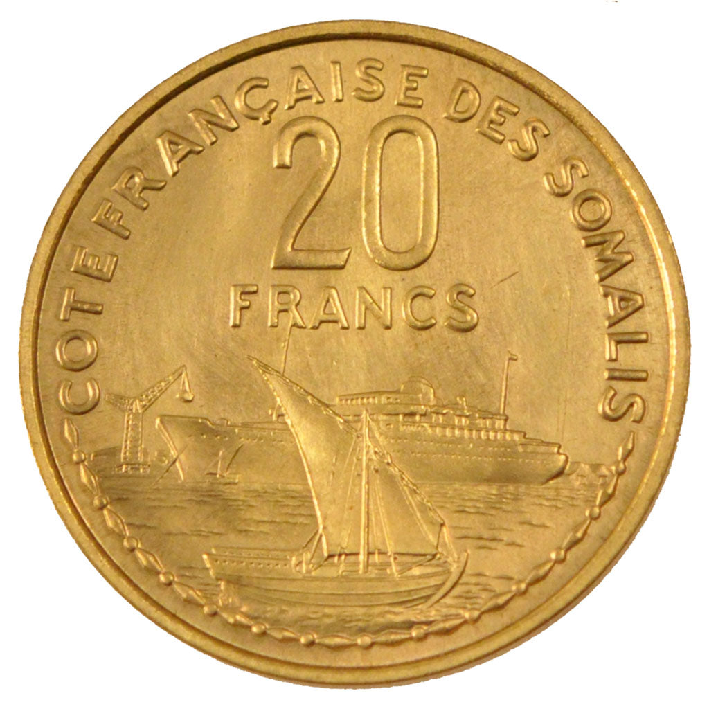 Coin, French Somaliland, 20 Francs, 1952, Paris, MS(65-70), Aluminum-Bronze