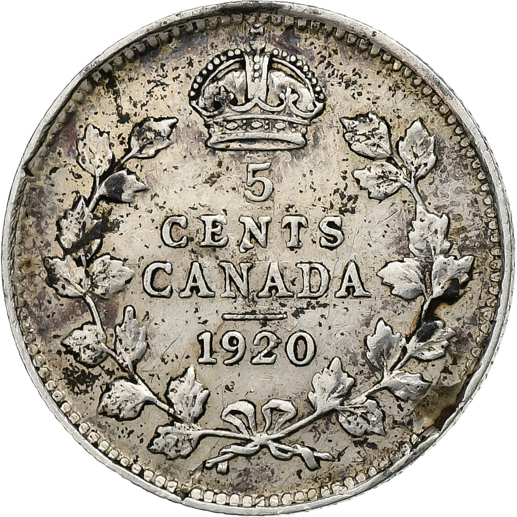 Canada, George V, 5 Cents, 1920, Royal Canadian Mint, Silver, EF(40-45), KM:22a