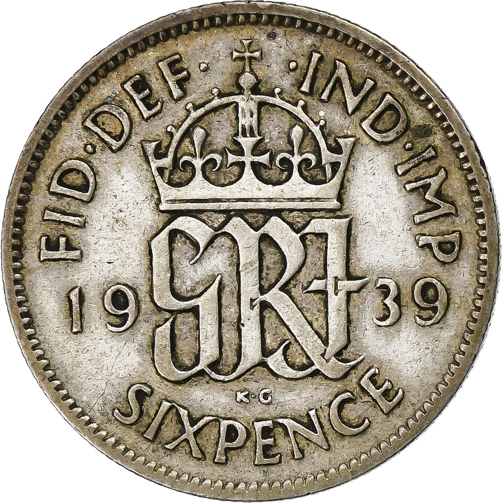 Gran Bretagna, George VI, 6 Pence, 1939, Argento, MB+, KM:852