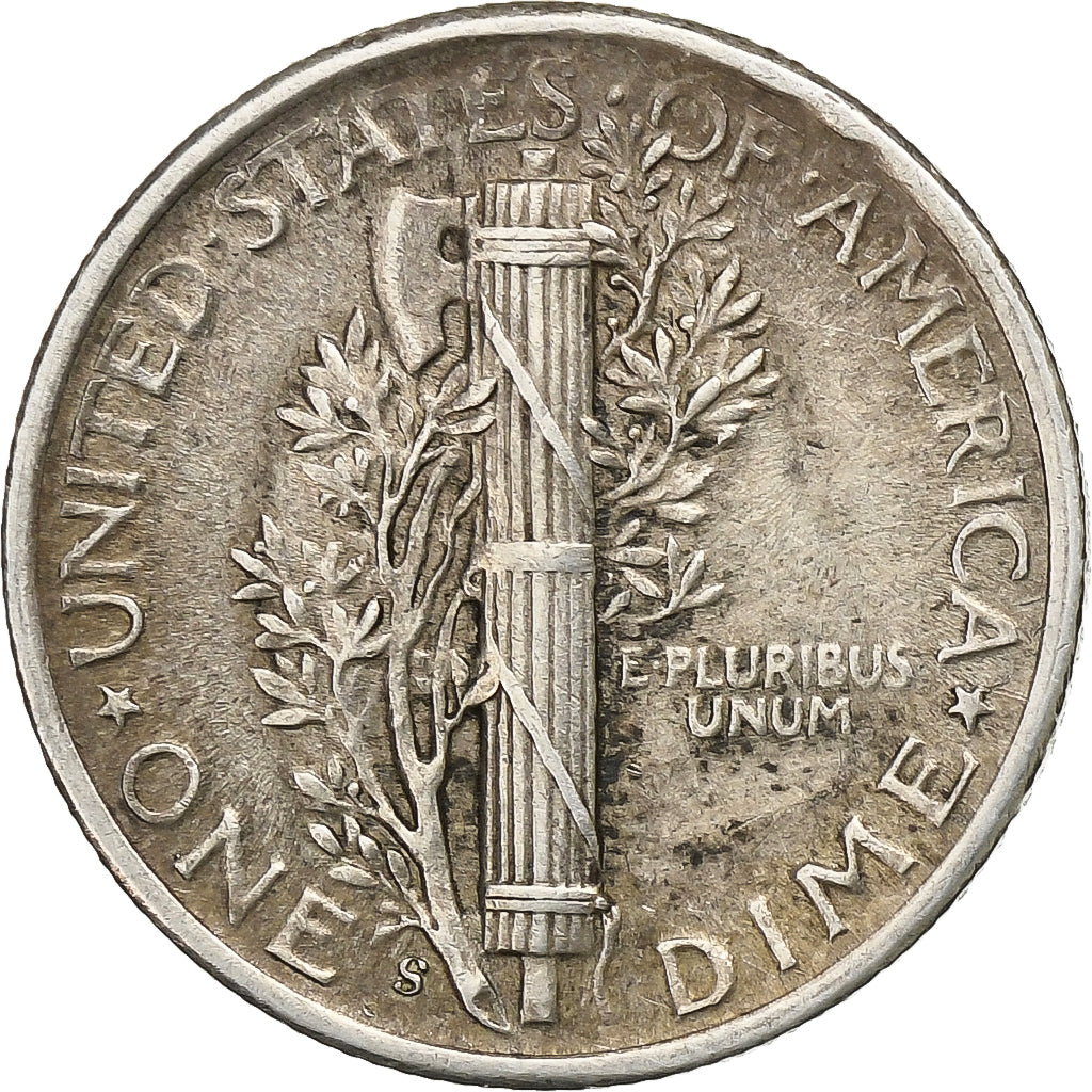 États-Unis, Dime, Mercury, 1945, U.S. Mint, Argent, TTB, KM:140