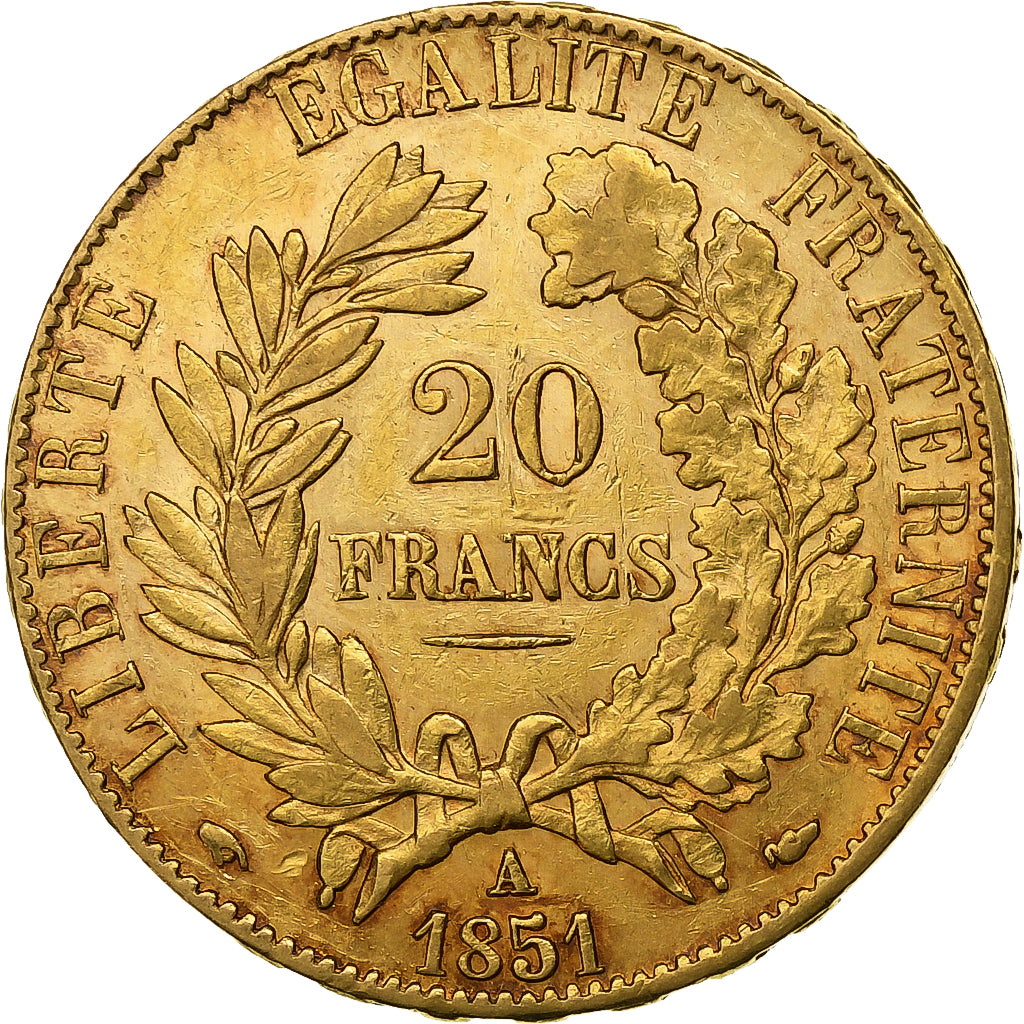 França, 20 Francs, Cérès, 1851, Paris, Dourado, EF(40-45), Gadoury:1059