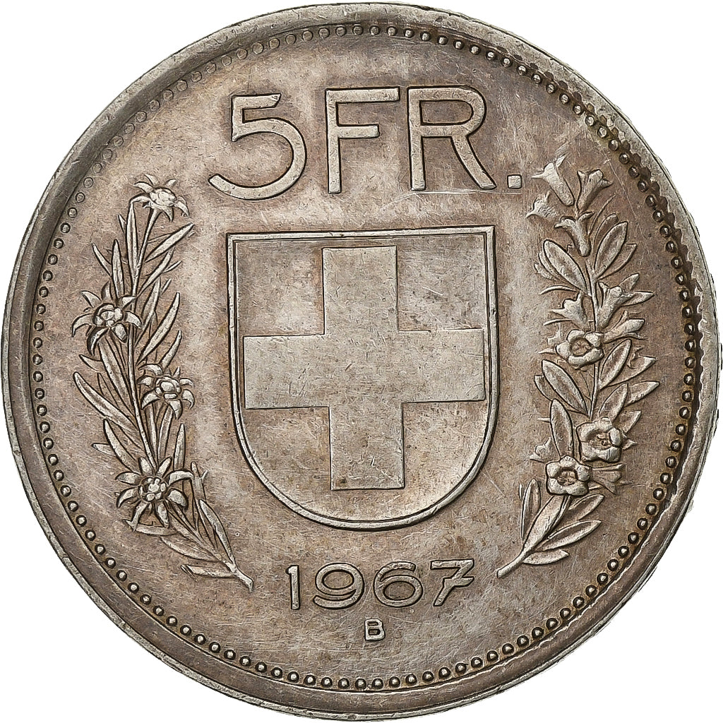 Szwajcaria, 5 Francs, 1967, Bern, Srebro, AU(50-53), KM:40