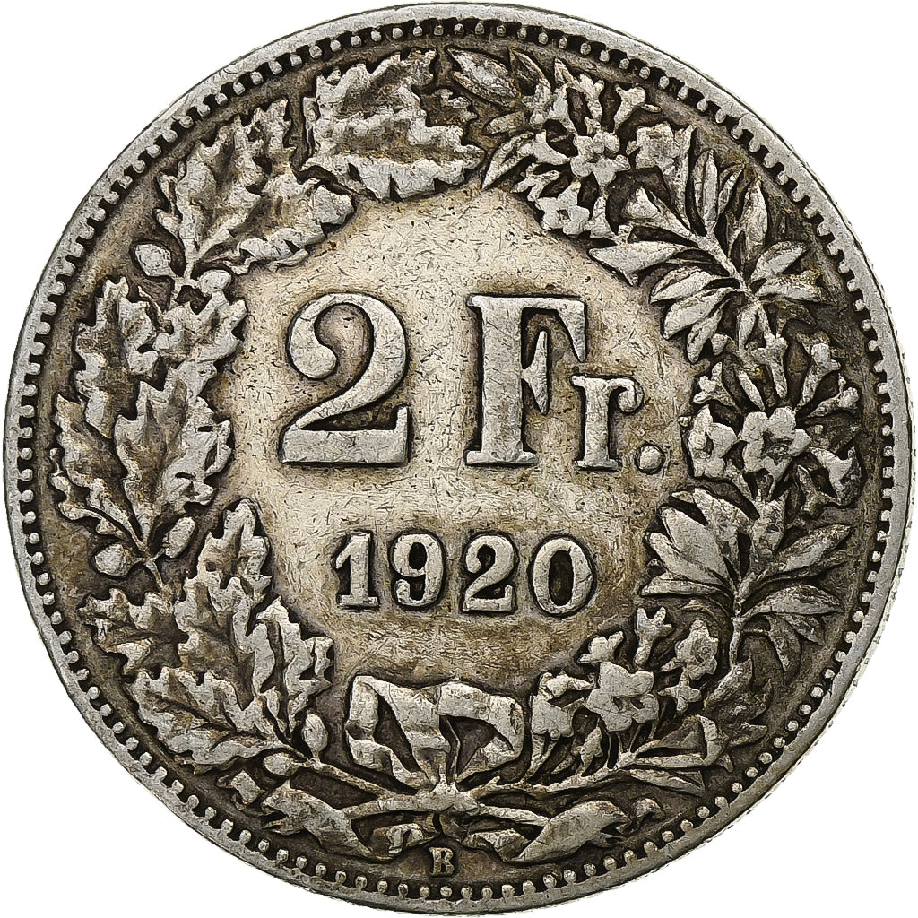 Suíça, 2 Francs, 1920, Bern, Prata, VF(30-35), KM:21