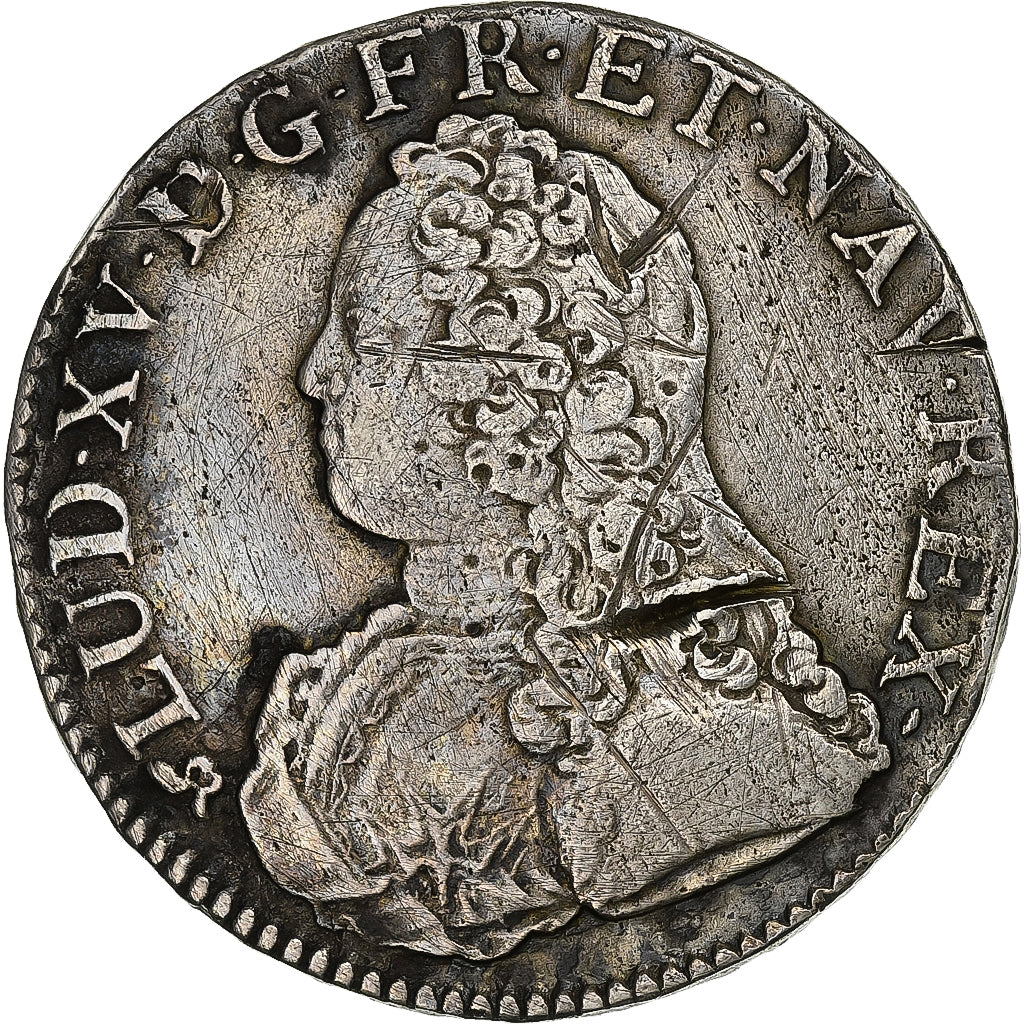 Francia, Louis XV, Ecu, Écu aux branches d'olivier, 1735, Rouen, Plata, BC+