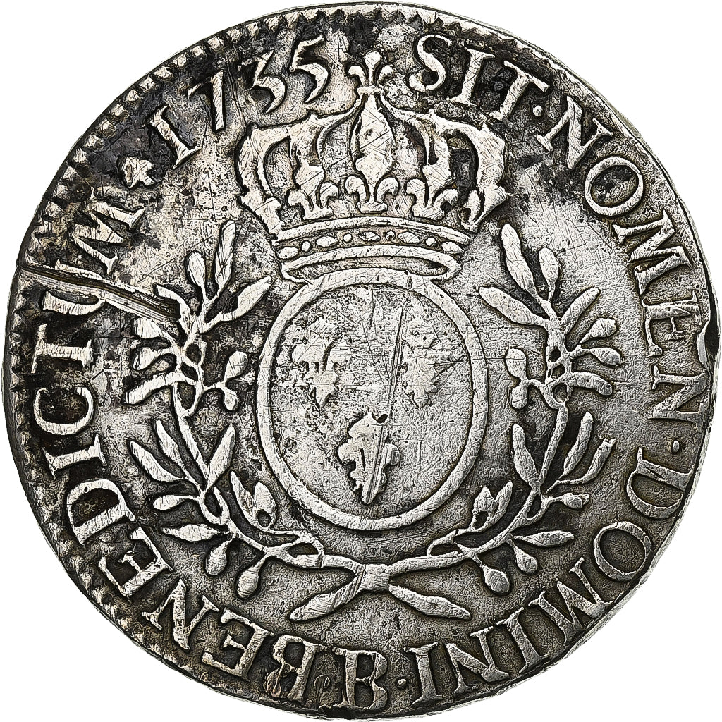 Francia, Louis XV, Ecu, Écu aux branches d'olivier, 1735, Rouen, Plata, BC+