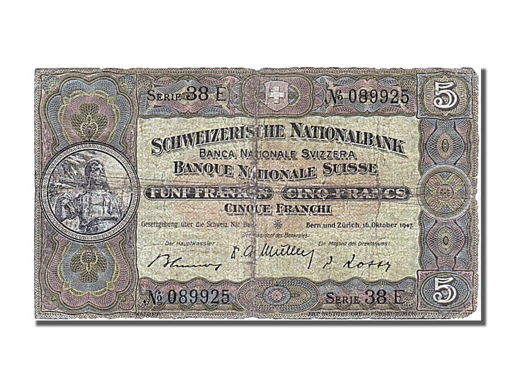 Banknote, Switzerland, 5 Franken, 1947, 1947-10-16, VF(20-25)