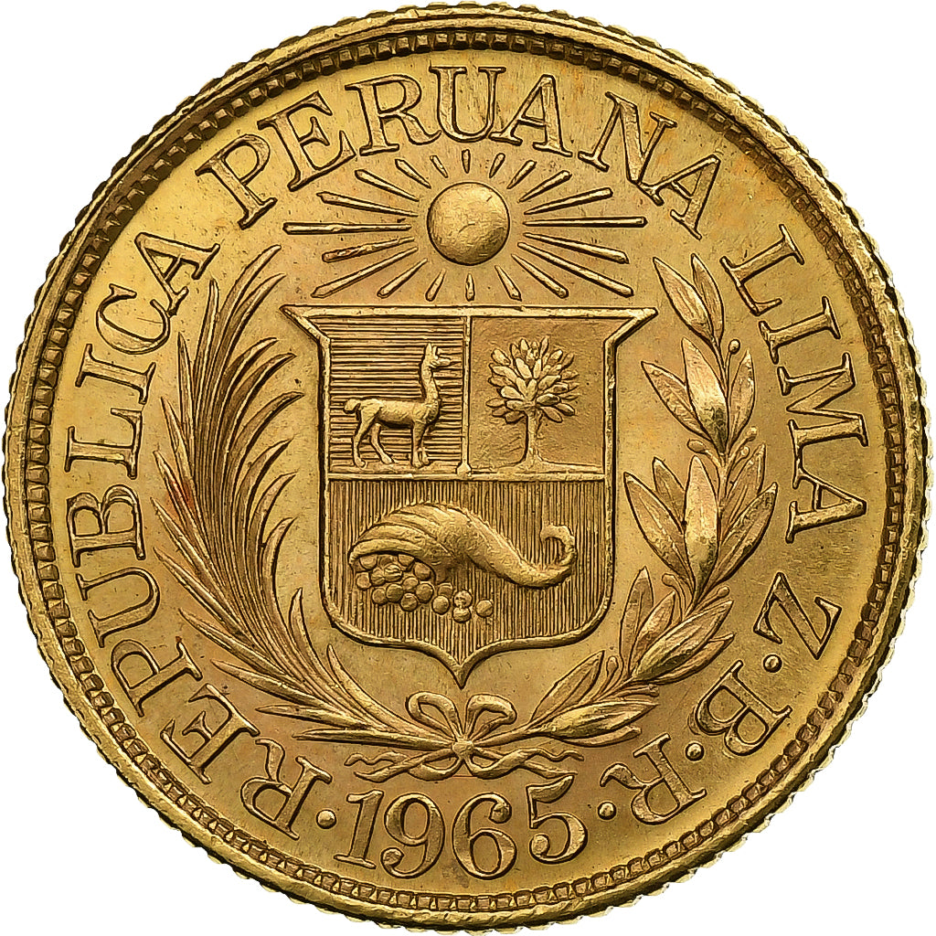 Peru, 1/2 Libra, Pound, 1965, Rare, Gold, AU(55-58), KM:209
