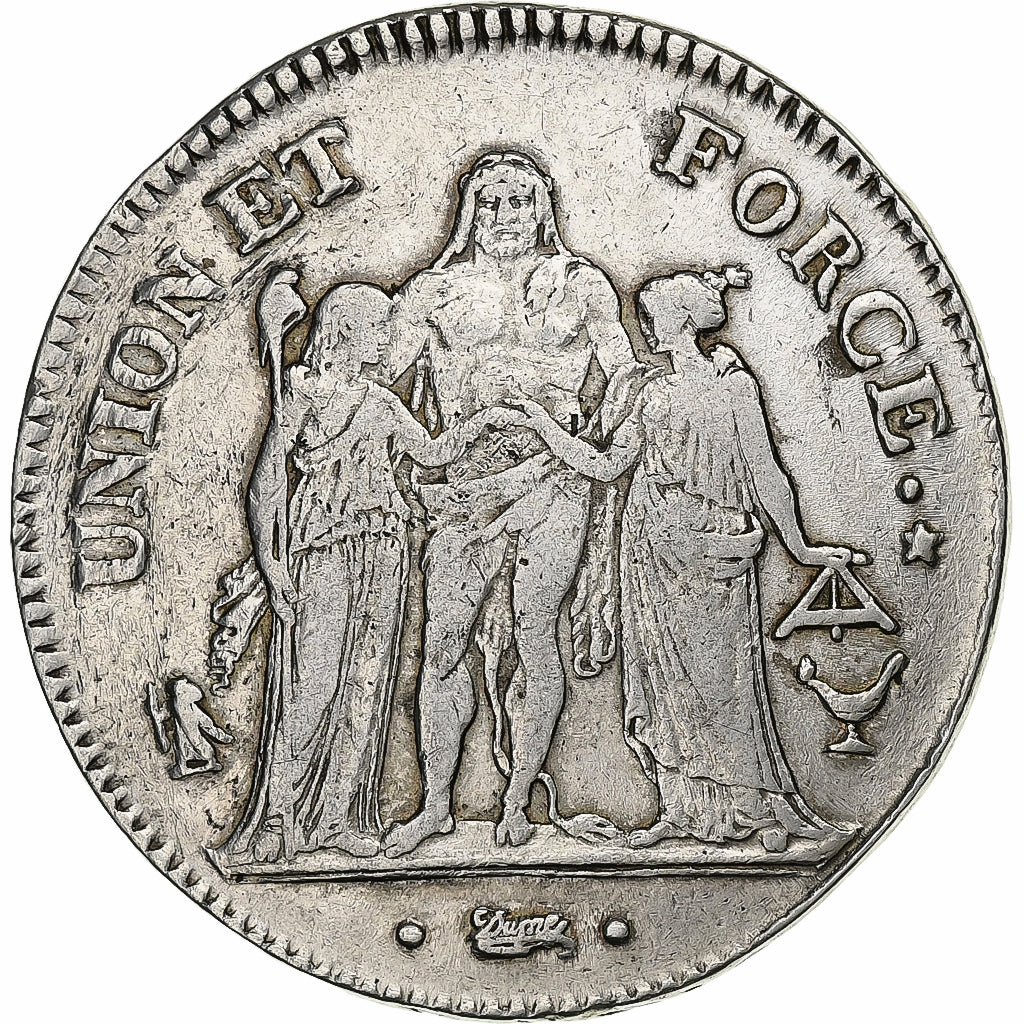 France, 5 Francs, Union et Force, AN 6, Bordeaux, Silver, EF(40-45)