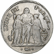 France, 5 Francs, Union et Force, AN 6, Bordeaux, Silver, EF(40-45)