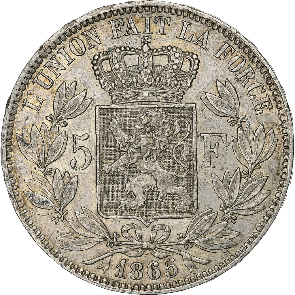 Belgium, Leopold II, 5 Francs, 5 Frank, 1865, Rare, Silver, EF(40-45), KM:24