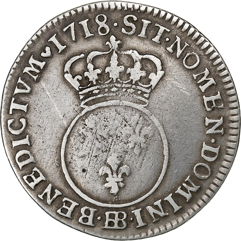 Francia, Louis XV, 12 Sols, 1/10 ECU, 1/10 Écu Vertugadin, 1718, Strasbourg