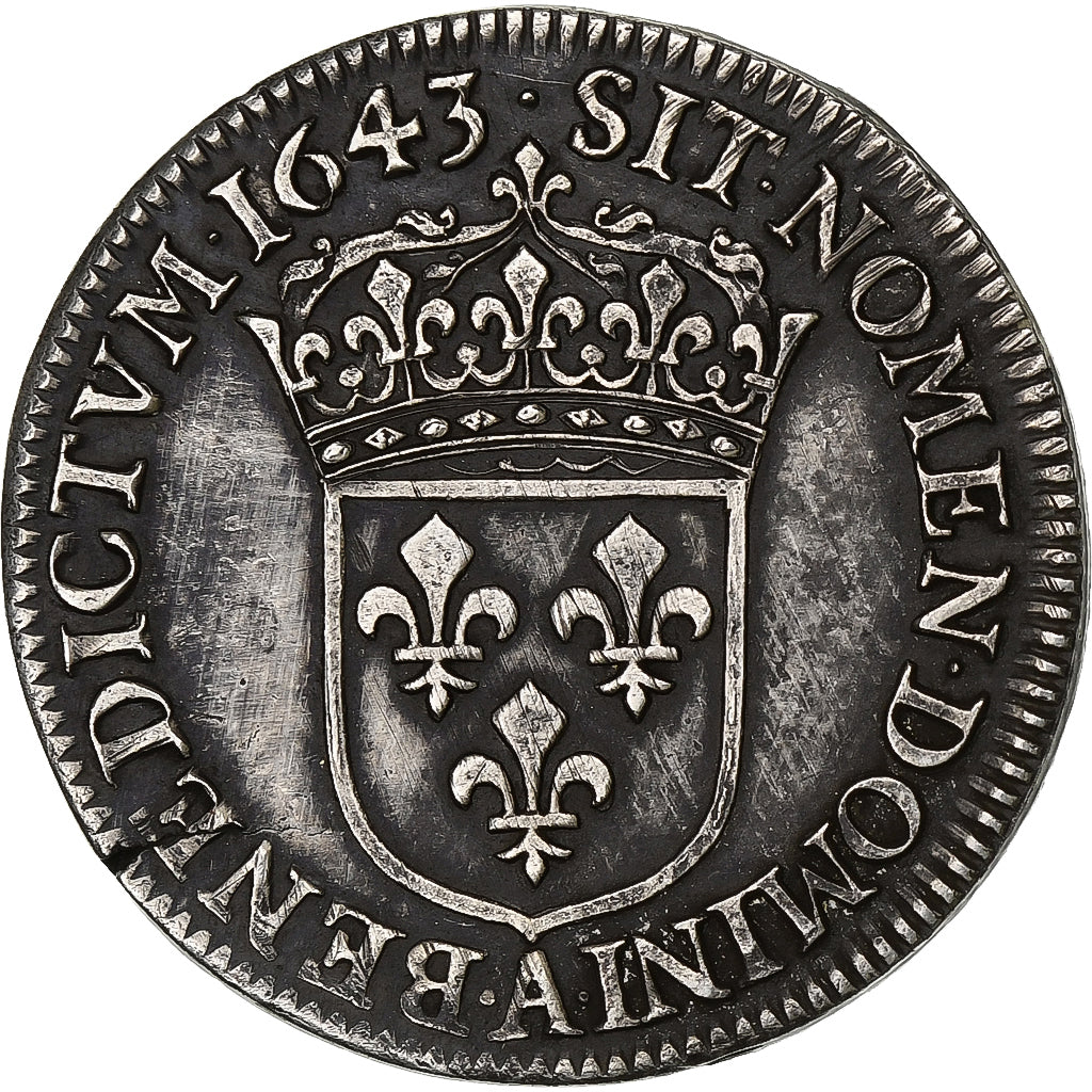 França, Louis XIII, 1/4 Ecu, 1/4 Écu 2e poinçon de Warin, buste drapé et
