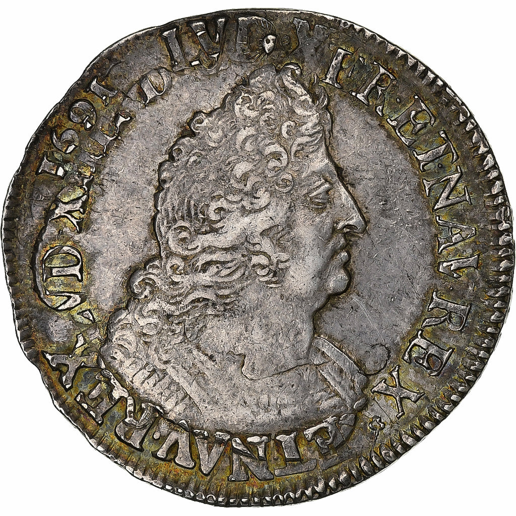 Francia, Louis XIV, 1/2 Ecu, 1/2 Écu aux palmes, 1693, La Rochelle, Plata, BC+