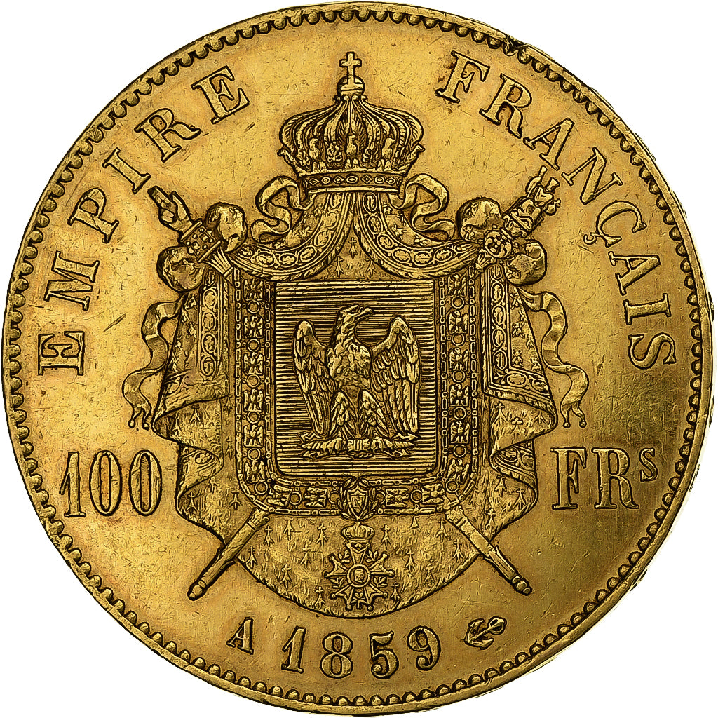 Frankrijk, Napoleon III, 100 Francs, 1859, Paris, Goud, ZF, Gadoury:1135