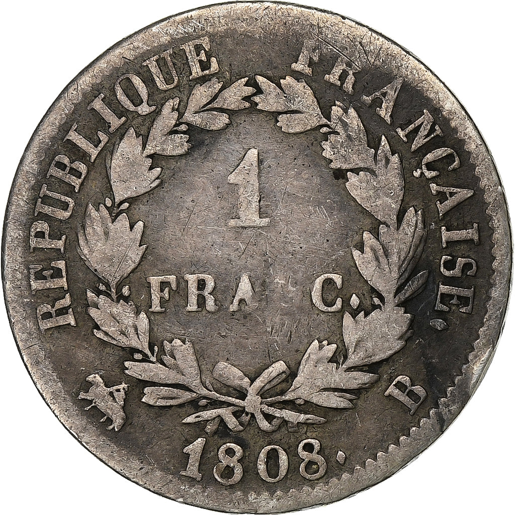 France, Napoleon I, Franc, 1808, Rouen, Silver, VF(20-25), Gadoury:446, KM:682.2