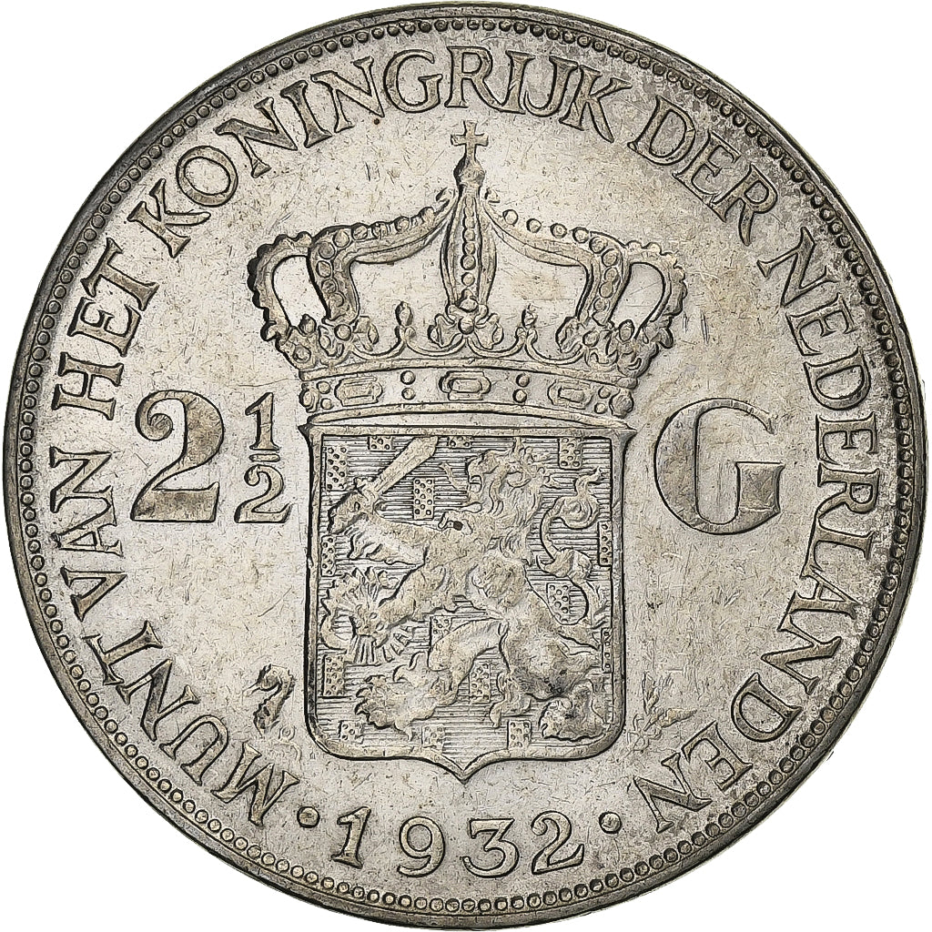 Holandia, Wilhelmina I, 2-1/2 Gulden, 1932, Srebro, AU(50-53), KM:165