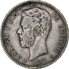 Spain, Amadeao I, 5 Pesetas, 1871, Madrid, Silver, VF(30-35), KM:666