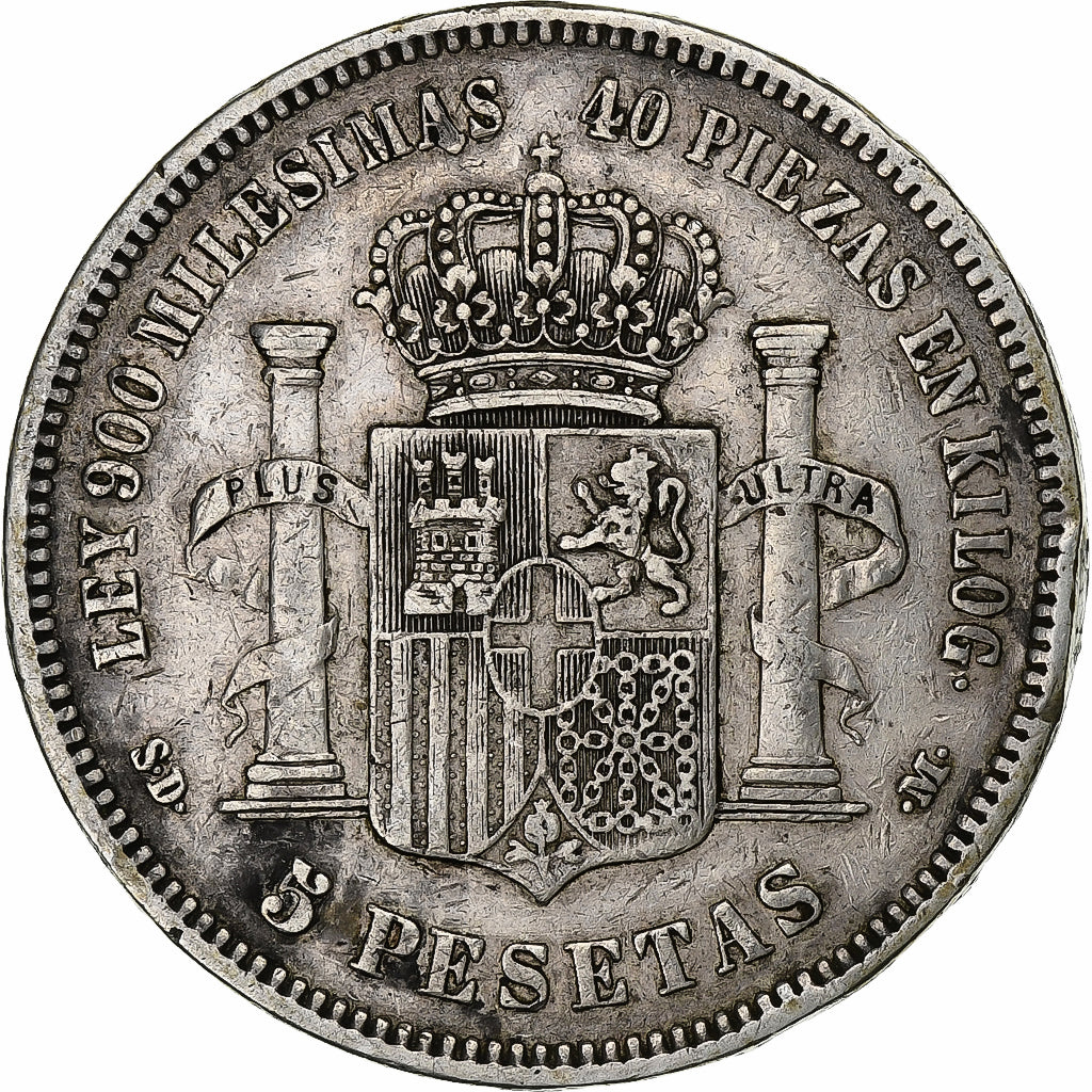 Spanje, Amadeao I, 5 Pesetas, 1871, Madrid, Zilver, FR+, KM:666