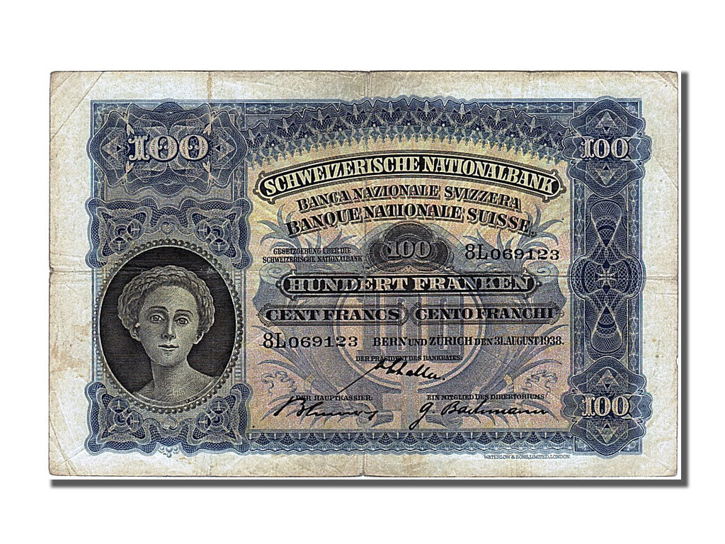 Banknote, Switzerland, 100 Franken, 1938, 1938-08-31, EF(40-45)