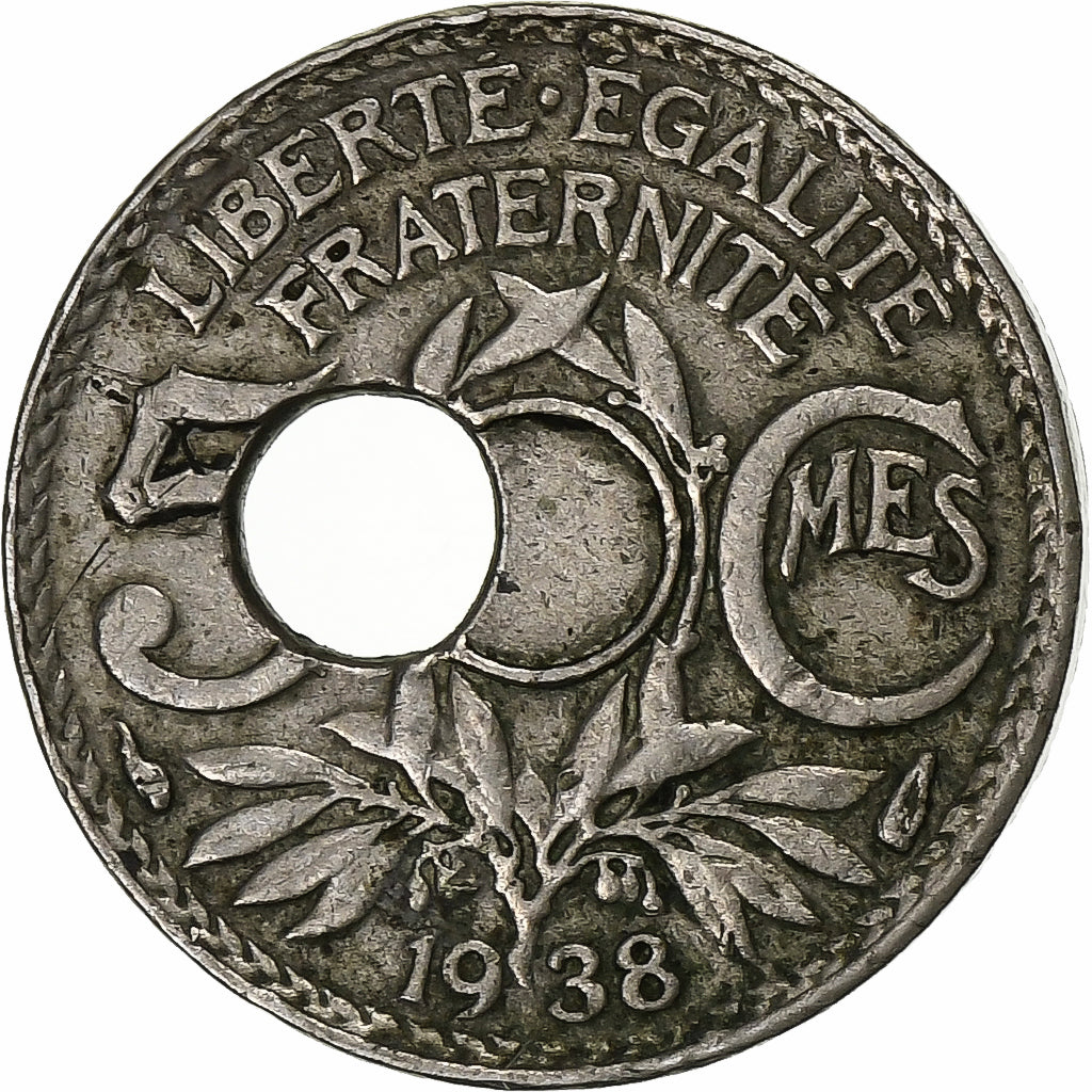 Francia, 5 Centimes, Lindauer, 1938, Paris, Trou Décentré, Rame-nichel, BB+