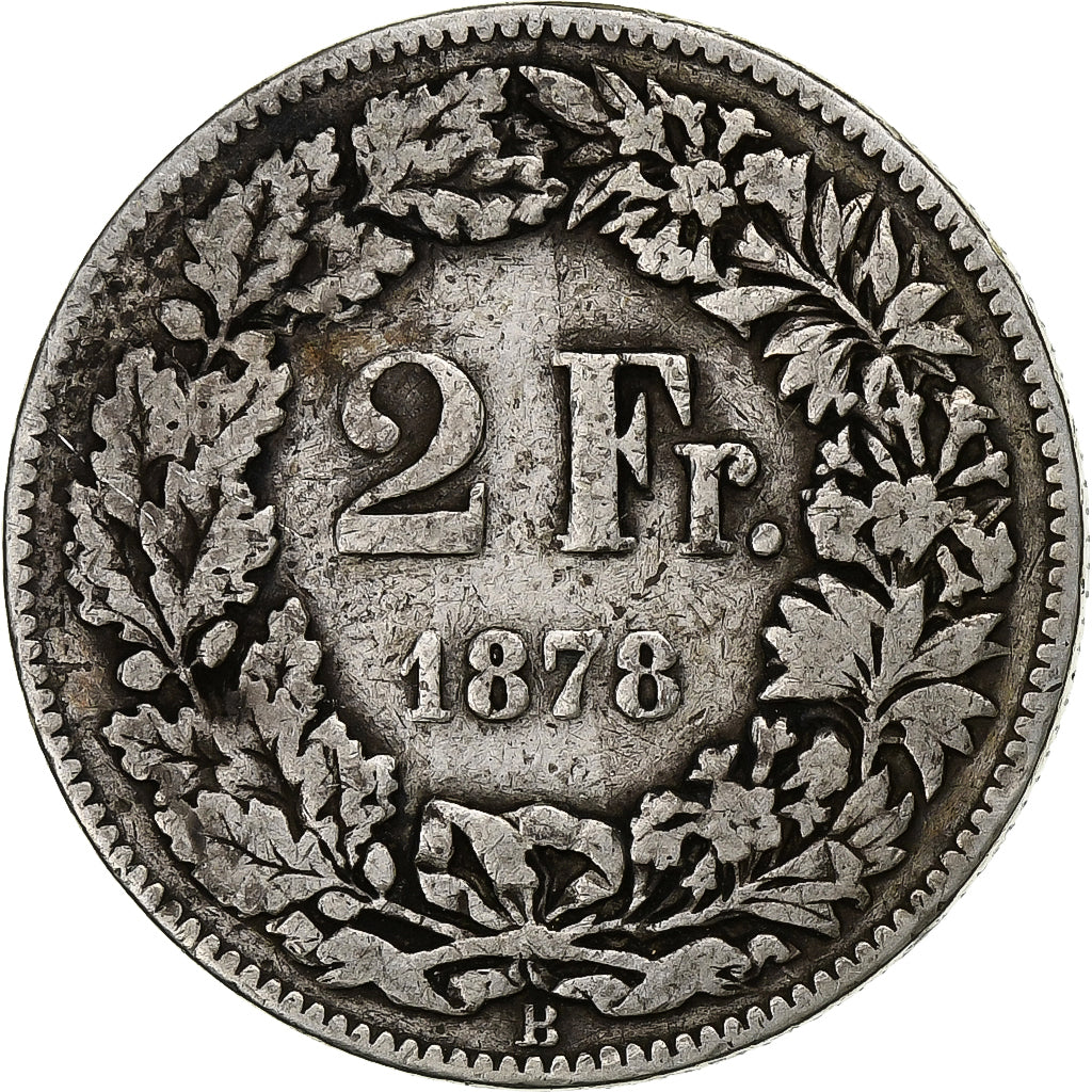 Suíça, 2 Francs, 1878, Bern, Prata, VF(20-25), KM:21