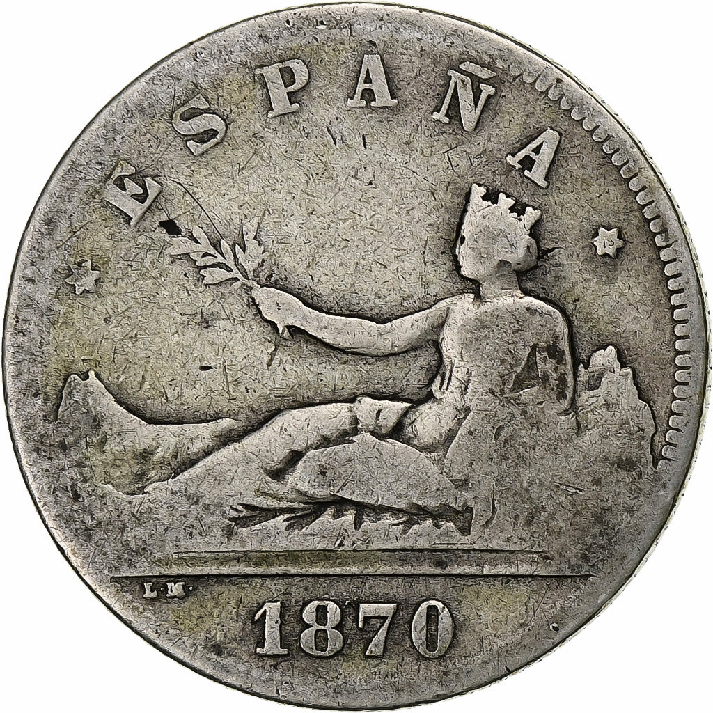 Spain, Provisional Government, 2 Pesetas, 1870, Madrid, Silver, F(12-15), KM:654